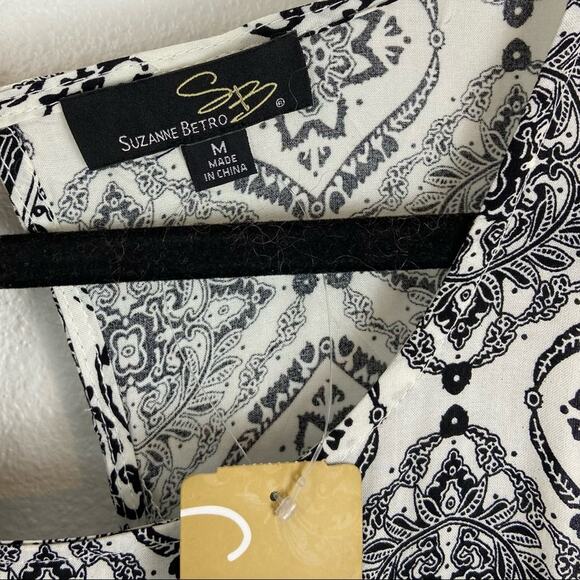 Suzanne Betro Sleeveless Ruffle Swing Dress Medium Black & White - Picture 7 of 8